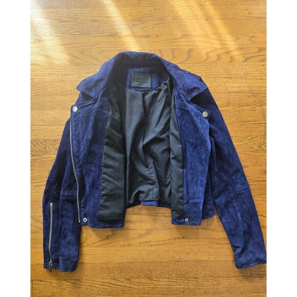 SL8 Women's Blue Suede Leather Moto Jacket Size Medium - Picture 4 of 8